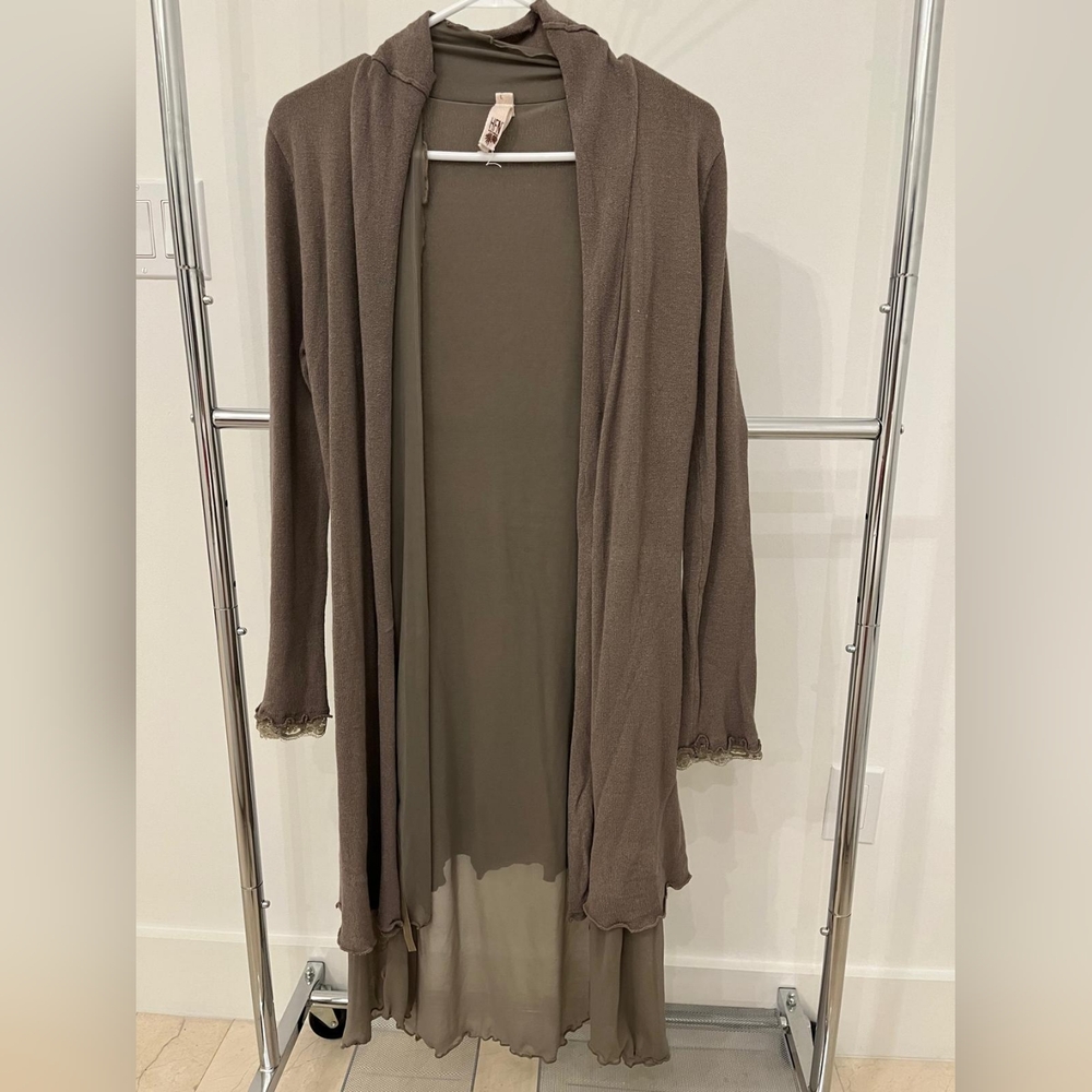 "HFN Knitwear" open cardigan with lace